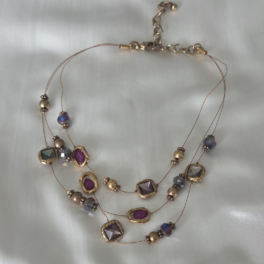 Elegant Multi-Layered Necklace with Purple and Gold Accents